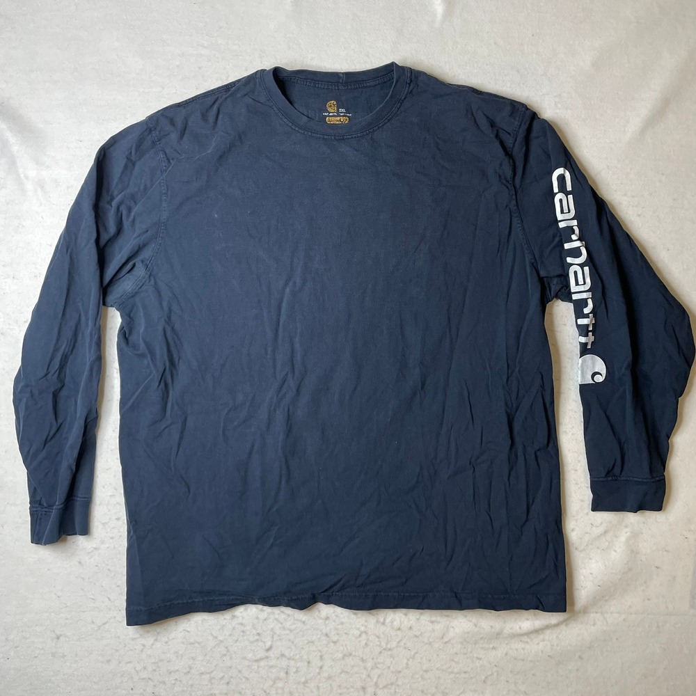 Carhartt Mens 2XL Long Sleeve‎ T Shirt Navy Blue Graphic Workwear K87